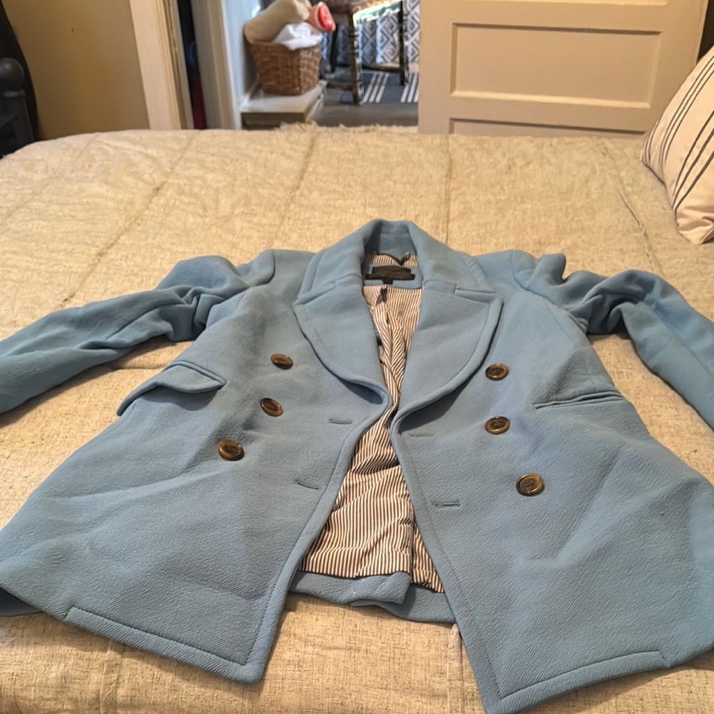 This is an aqua blue size 10 j crew wool pea coat